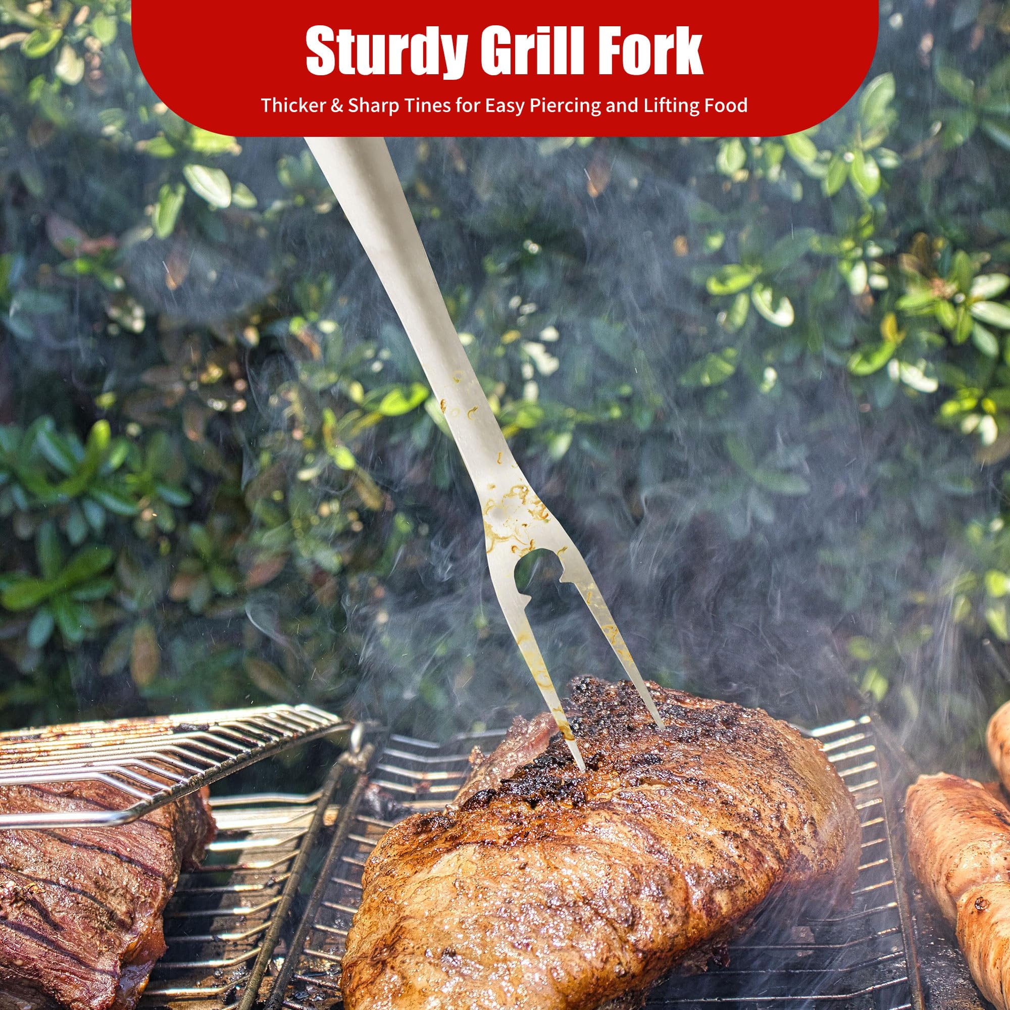 Wysokiej jakości zestaw narzędzi do grillowania ze stali nierdzewnej, wytrzymała szpatułka, widelec, szczotka, skrobak i szczypce - idealne akcesoria do grillowania i prezenty dla mężczyzn, kobiet i