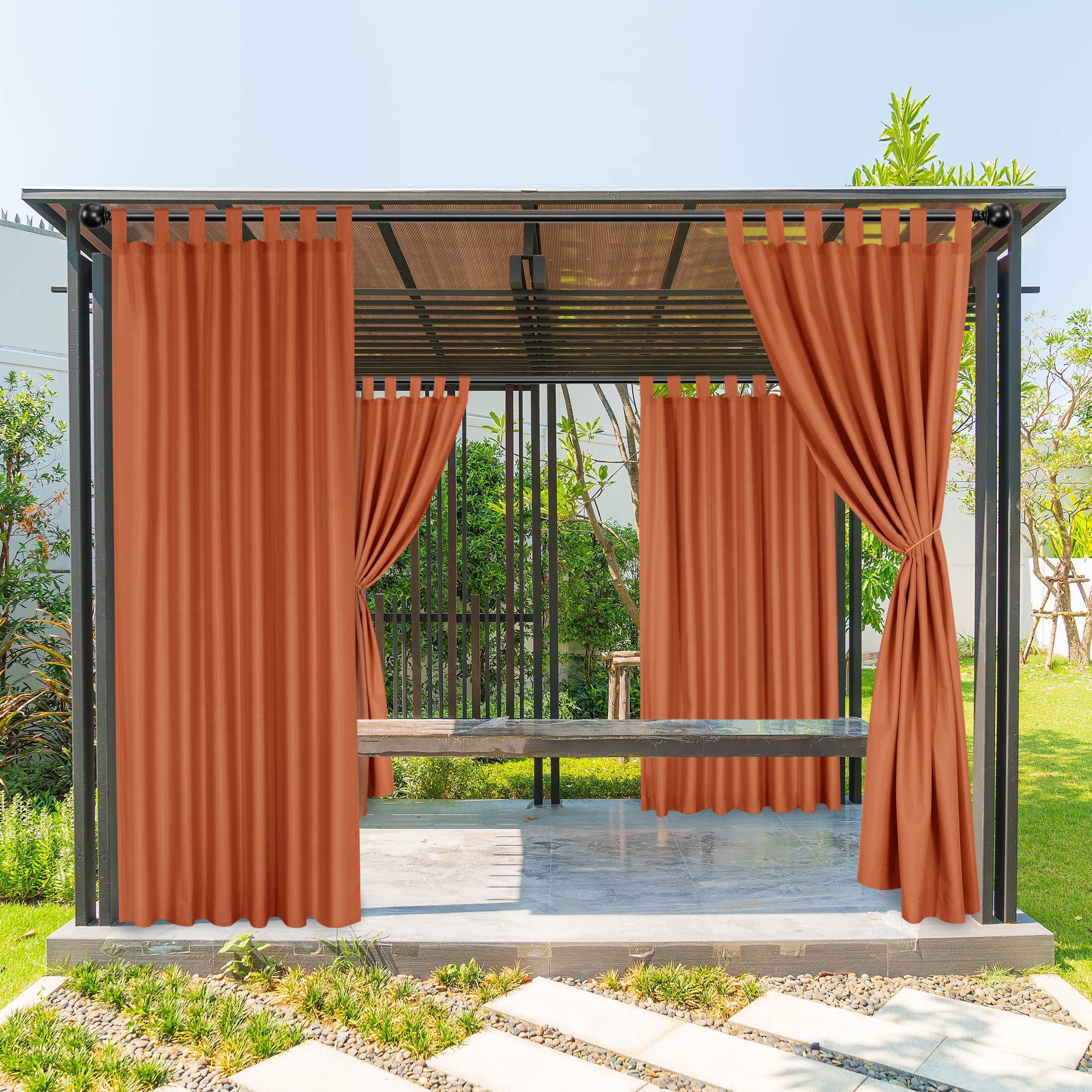 BONZER Waterproof Outdoor Curtains for Patio, Weatherproof Tab Top Outdoor Privacy Curtains for Porch, Pergola, Gazebo, Deck, 1 Panel, 52x95 Inch, Orange