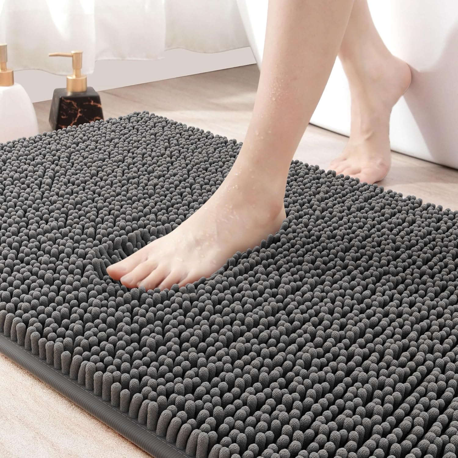 Amyracel Bathroom Rug Mat 36x60 Thick Soft Quick Dry Absorbent Chenille Bath Rug Rubber Back Non Slip Machine