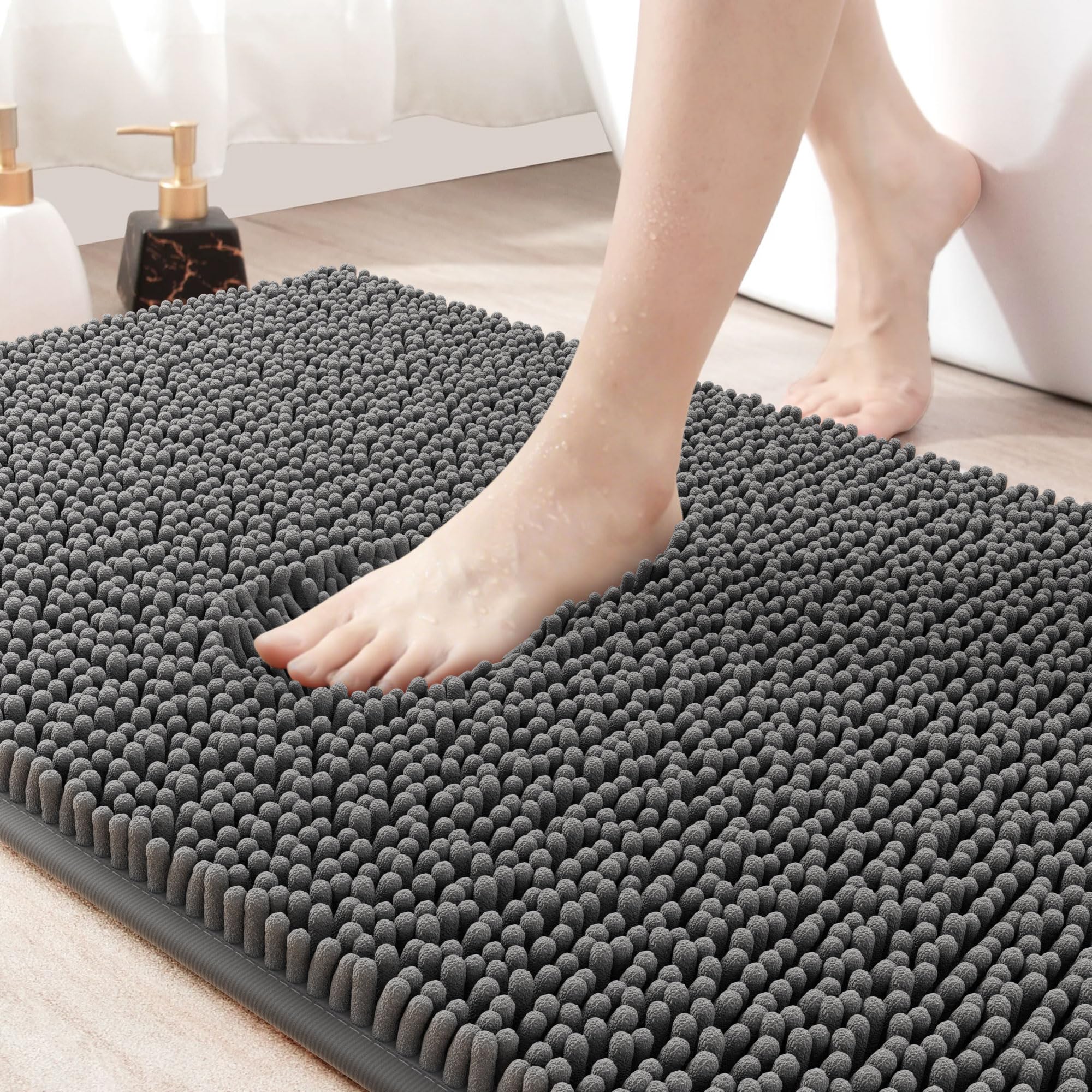 Amyracel Bathroom Rug Mat 36x60 Thick Soft Quick Dry Absorbent Chenille Bath Rug Rubber Back Non Slip Machine