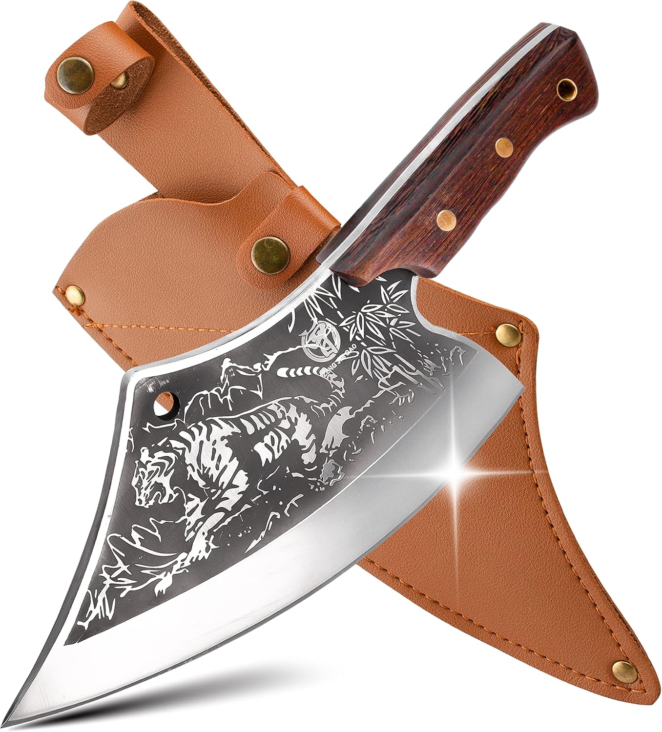 ZENG JIA DAO Meat Cleaver Knives with Sheath 8'' Hand Butcher