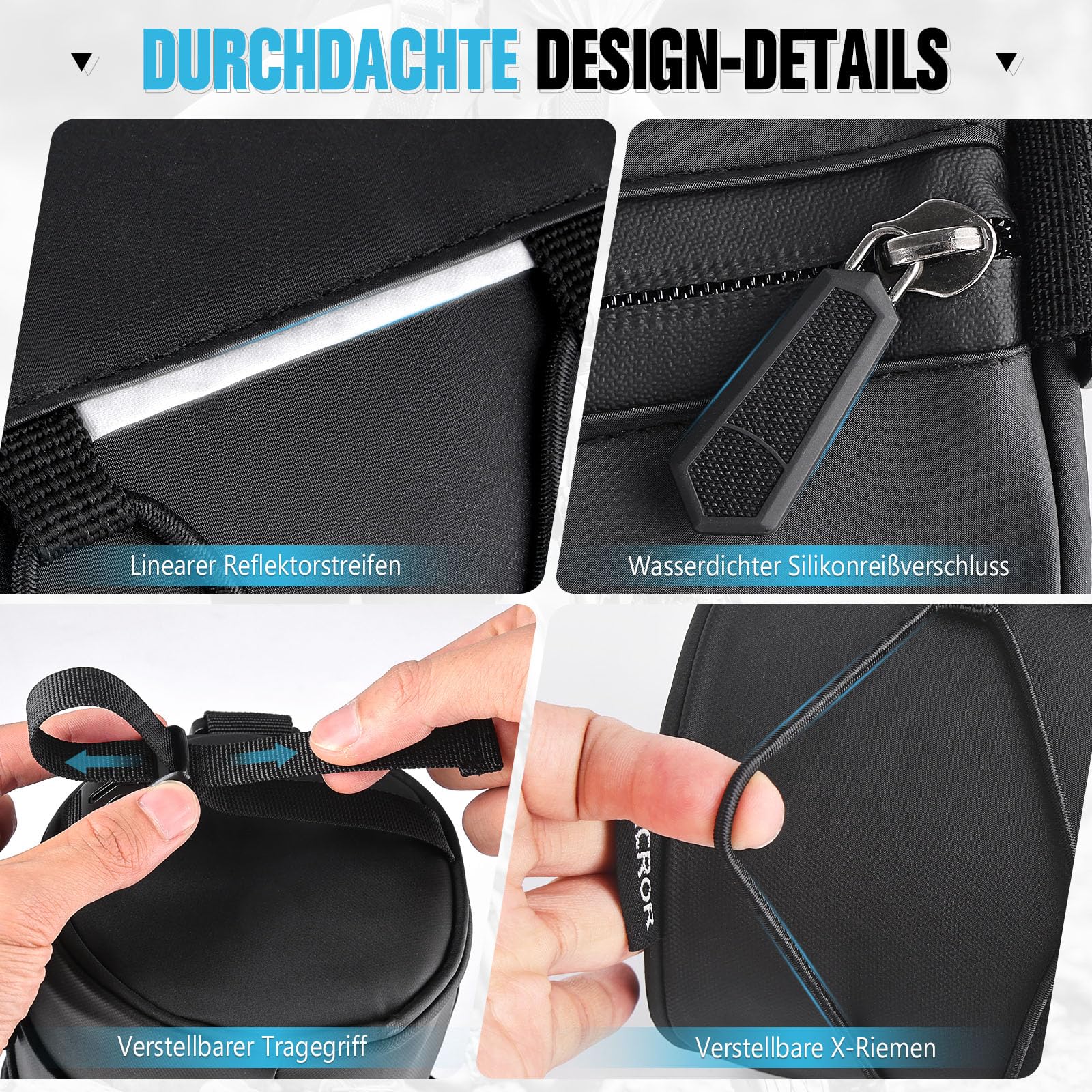 GXCROR Fahrrad Lenkertasche Vordertasche-Rahmentasche Fahrrad mit Schultergurt- Bikepacking Oberrohrtasche [2,4 Liter] 100% Wasserdicht-Fahrradzubehör für Mountainbike und Rennrad