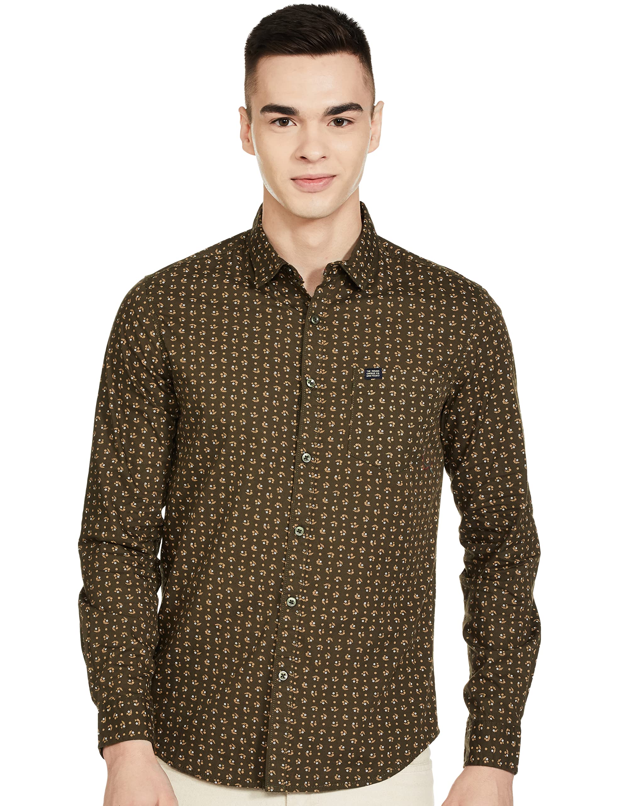 The Indian Garage Co Men's Slim Fit Shirt (0519-SH02-25_Olive 2XL)