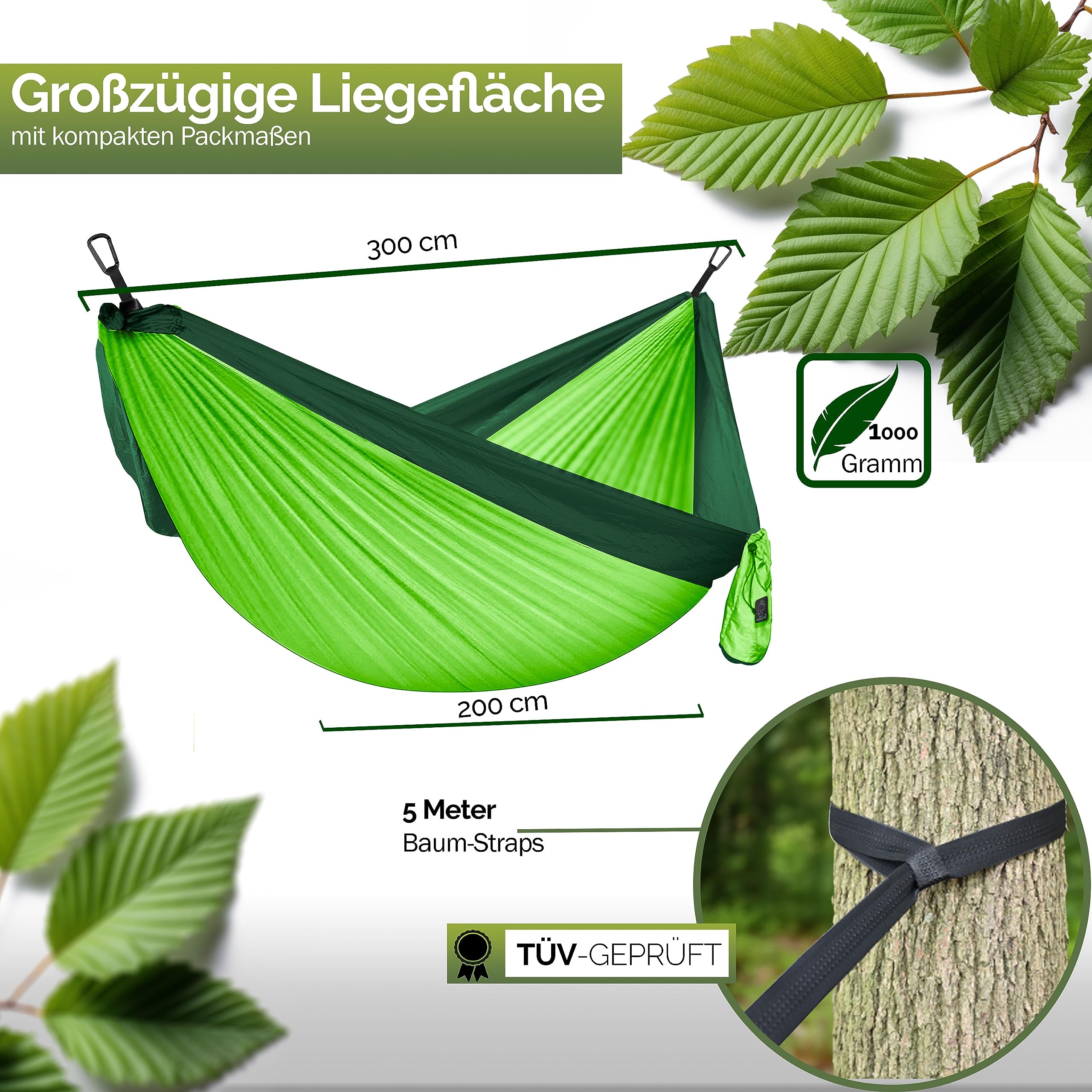 Hängematte Camping- Hängematte 2 Personen, Ultraleichte Outdoor Hängematte, Perfektes Camping Geschenke, Camping Hängematte Outdoor mit 2 Baumgurten + 2 Karabiner