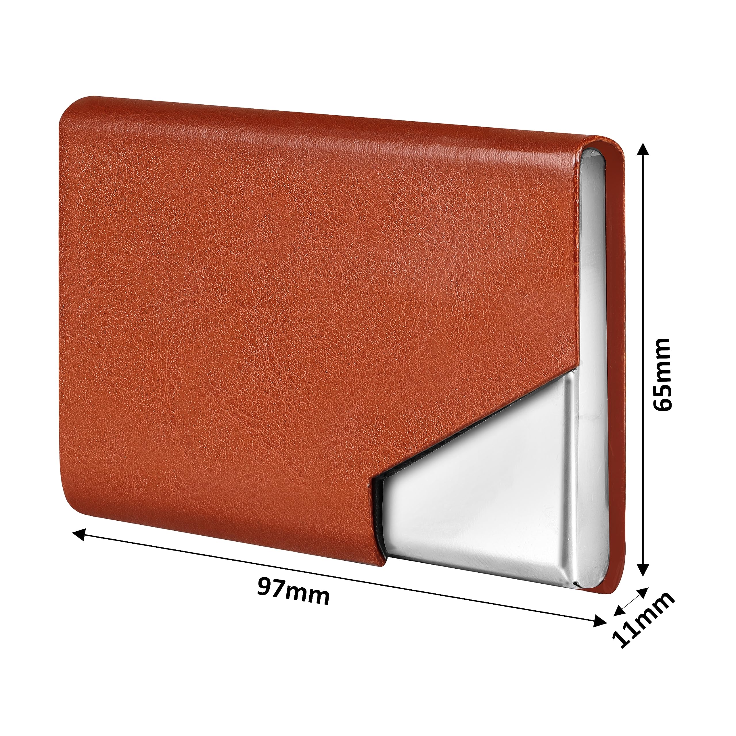 LOREM Tan Small Pocket Sized Metal ID, Credit-Debit Card Holder with Magnetic Shut Button for Men & Women WL604-UF-A 4
