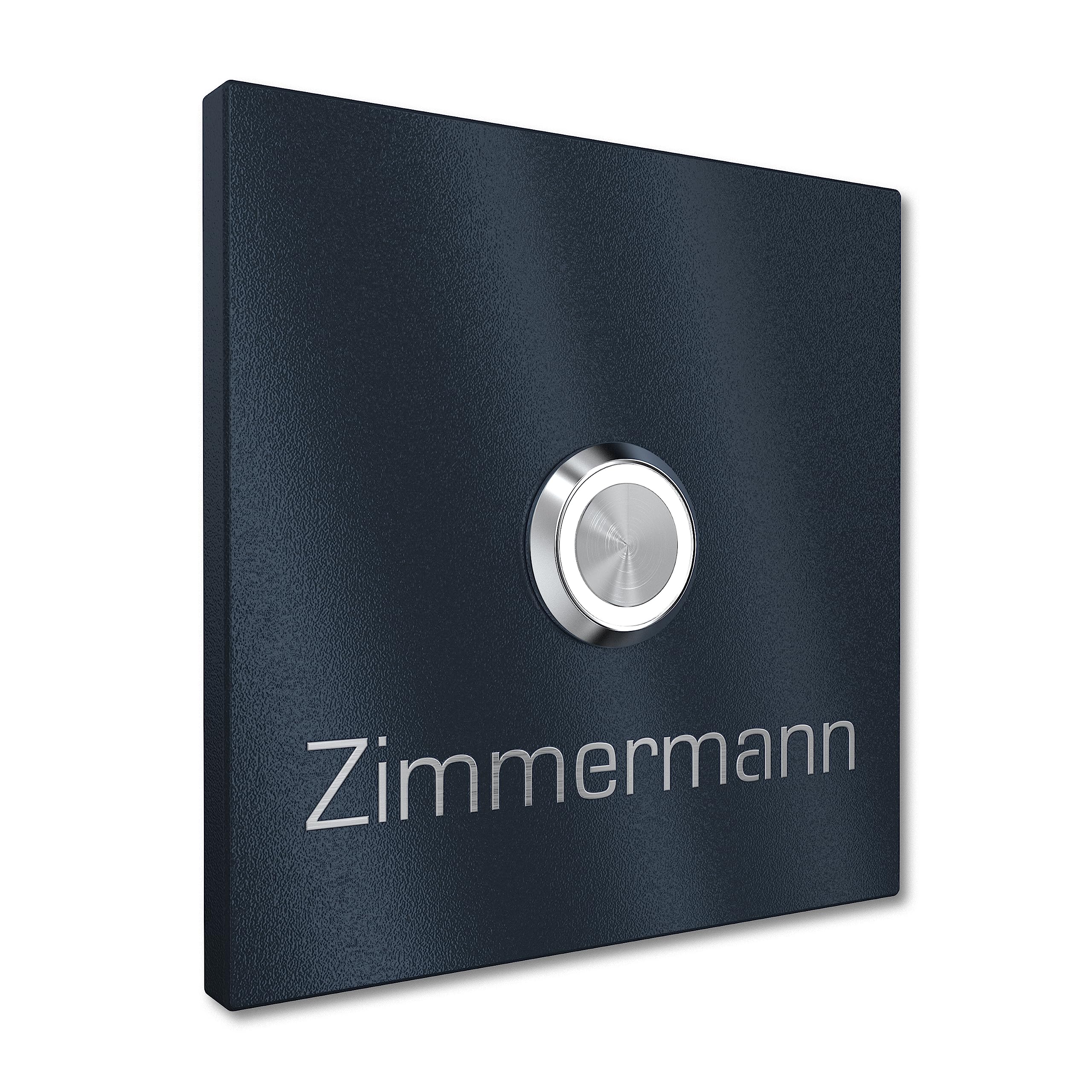Plaque de Sonnette Carrée Personnalisée Graviers Design en Acier Inoxydable Anthracite RAL 7016 – Gravure Laser Nom – Bouton LED au Choix – 60x60 à 110x110mm – Made in Germany