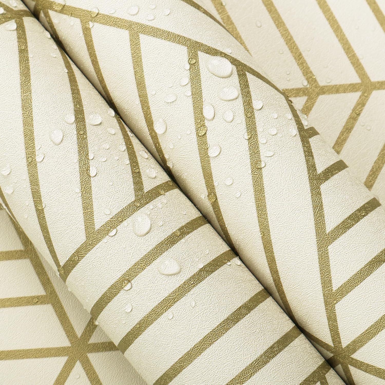 CiCiwind Beige and Gold Peel and Stick Wallpaper Gold Striped Hexagon Contact Paper Removable Self Adhesive Wall Paper Geometric Waterproof Vinyl for Wall Cabinet Shelf Drawer Decor 15.7"x472"