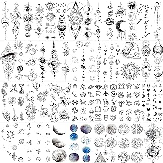 COKTAK 28 Sheets Outer Space Temporary Tattoos For Kids Women Men, 3D Fake Realistic Star Sun Moon Tattoo Stickers Boys Girls, Long Lasting Geometric Planets Universe Tattoos Neck Small Solar System