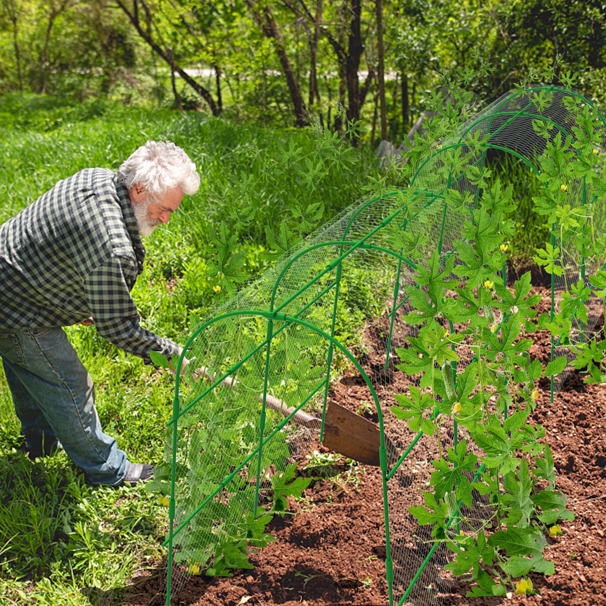 Treillis De Concombre De Jardin Pour Plantes Grimpantes Extérieures, Grand Treillis De Jardin En Métal Mis à Jour Avec Sac De Croissance, Filet De Jardin En Nylon Pour Plate-bande Surélevée, Légumes