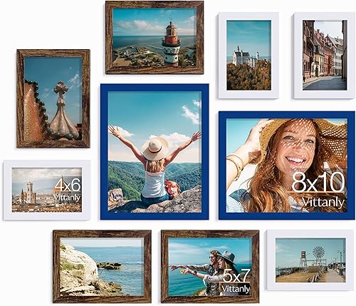 Miniatura 30 de Vittanly. - Juego de 10 marcos para fotos, marcos de fotos para decoración de pared con dos de 8 x 10 pulgadas, cuatro de 5 x 7 pulgadas y cuatro de