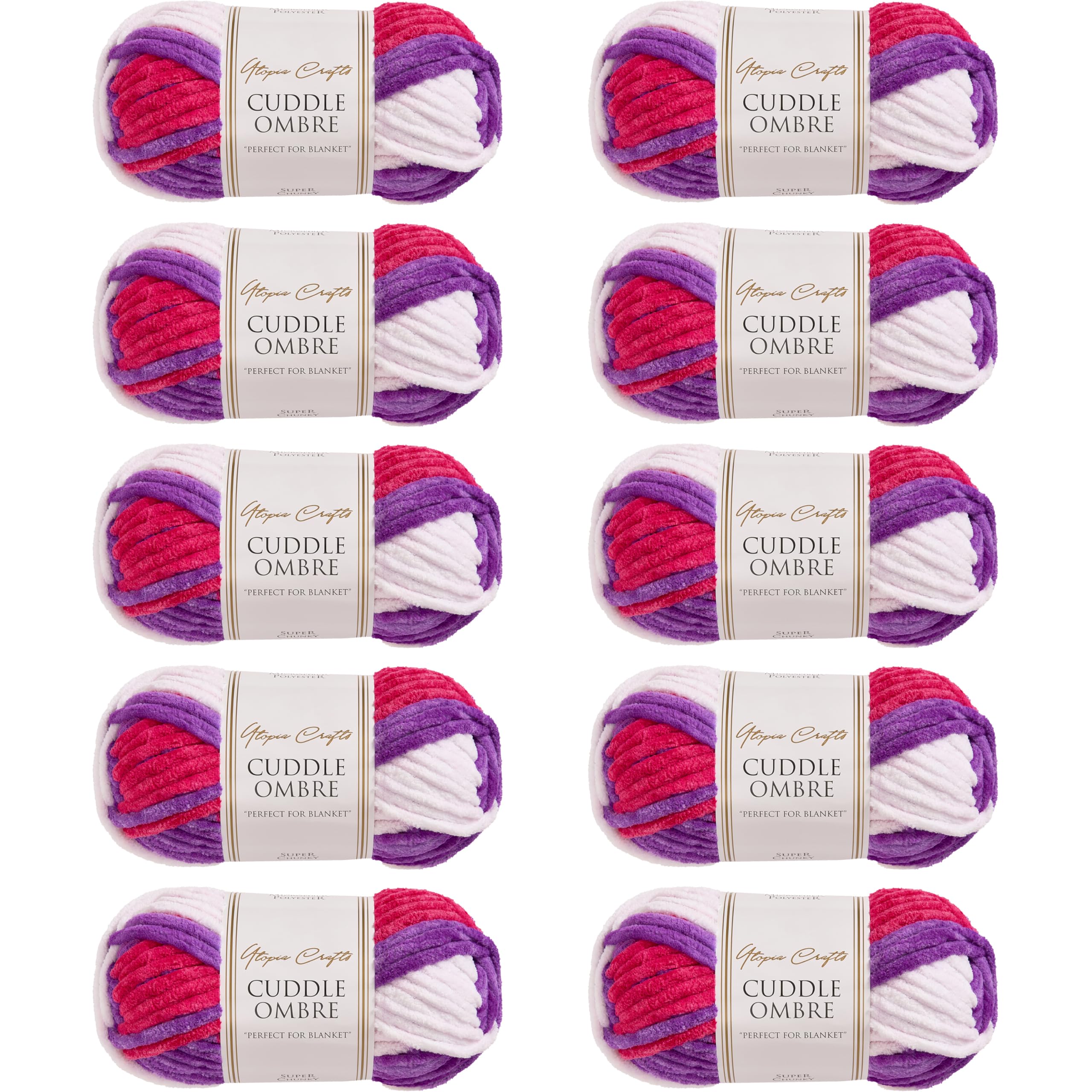 Utopia Crafts Cuddle Ombre Super Chunky Chenille Soft Yarn for Knitting and Crochet 10x 100g (Sweet Amethyst)