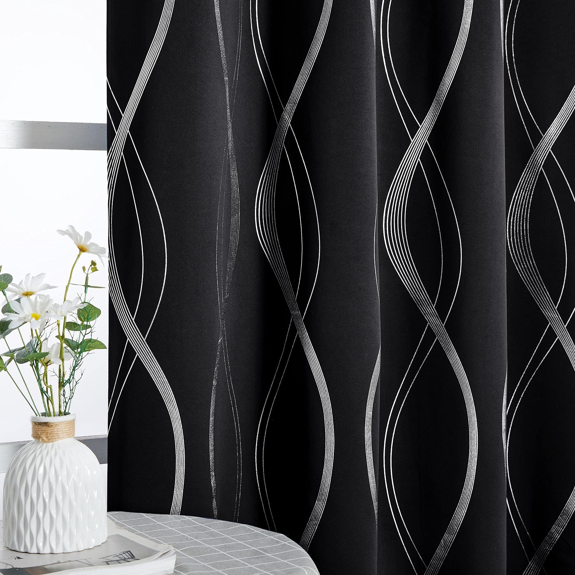 NICETOWN Black Out Floral Curtain Panels 84 inches Long - Light Reducing Thermal Insulated Grommet Blackout Patterned Panels/Drapes for Living Room/