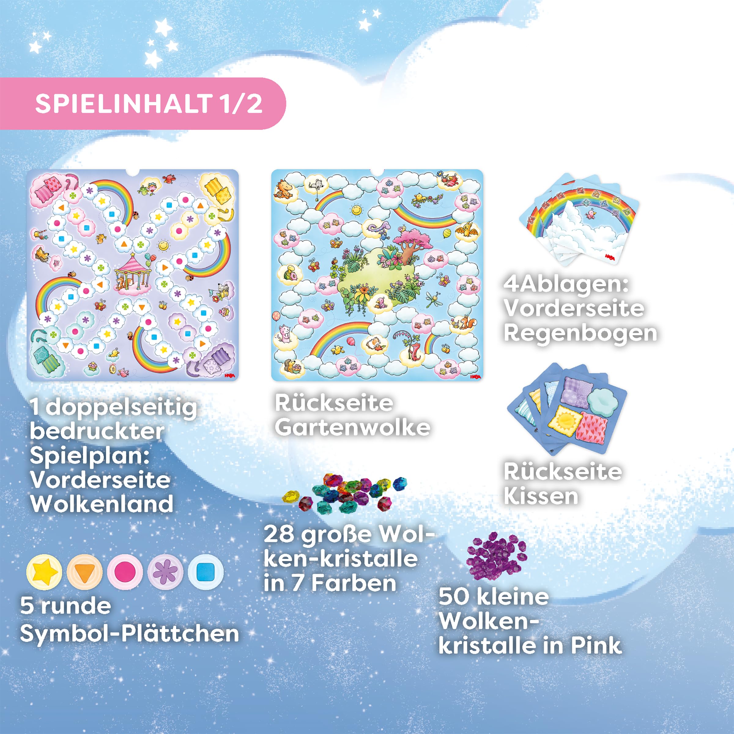 HABA Unicorno Glitter Felice – Collezione di Giochi dai 3 Anni in su, con 9 Diversi Giochi di Dadi, Carte e da Tavolo per 2-4 Bambini, spiegati Semplicemente – 2012231001