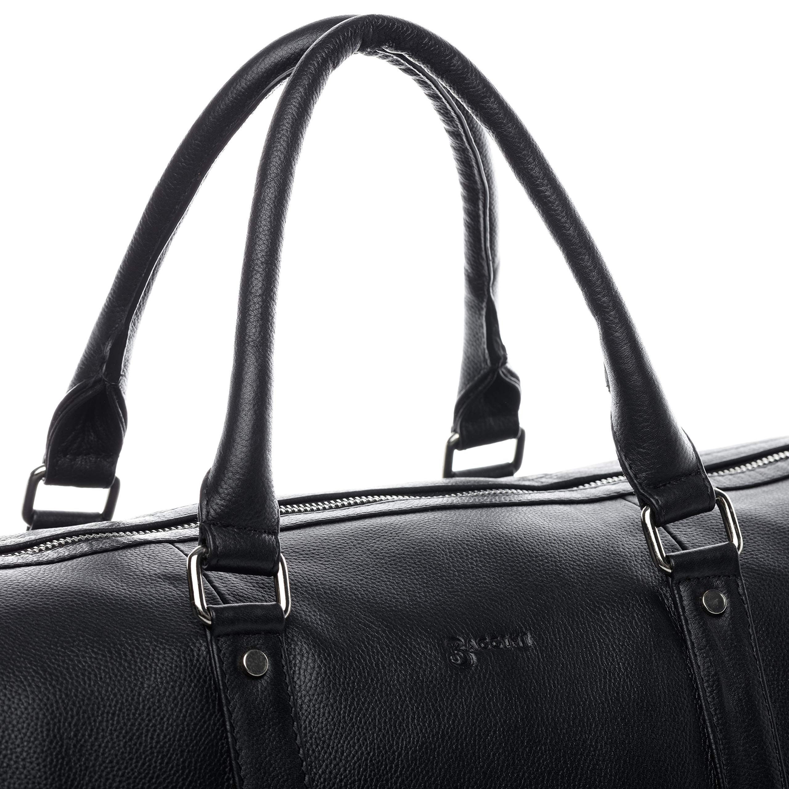 BACCINI® borsa viaggio tracolla vera pelle FLORIAN grande borsone bagaglio a mano sportiva duffle bag weekend uomo donna nero prodotto artigianale