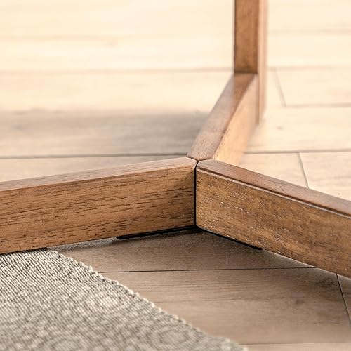 Miniatura 9 de Gexpusm Mesa auxiliar redonda de madera natural, mesa auxiliar de madera con estante de almacenamiento, mesita de noche de madera maciza en