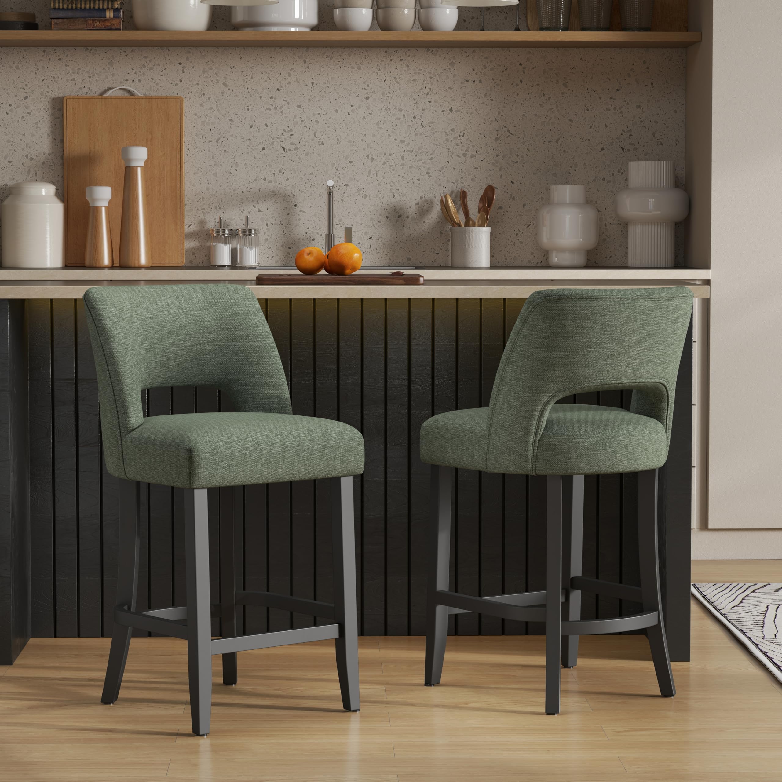 VKNOW Bar Stools Set of 2, 26" Upholstered Counter Height Bar Stools