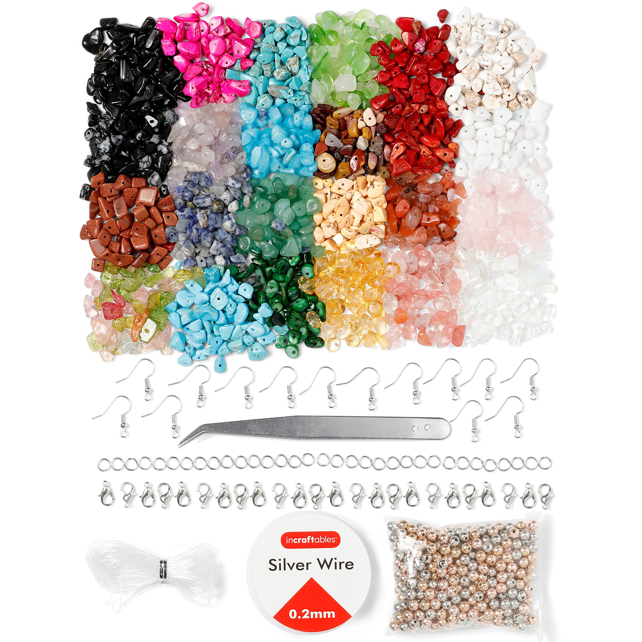 Incraftables1000pcs Chip Crystal Beads (24 Colors Gemstones). Best Rock Beads for Jewelry Making, Rings & DIY Crafts. Bulk Natural Stone Chip Beads with Spacer Bead, Earrings & Bracelet Wire (6-9 mm)