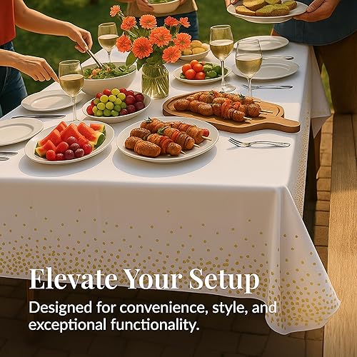 Vista 11 de Prestee Manteles redondos de plástico de 84 pulgadas, paquete de 24 manteles desechables de color blanco para fiestas, manteles redondos