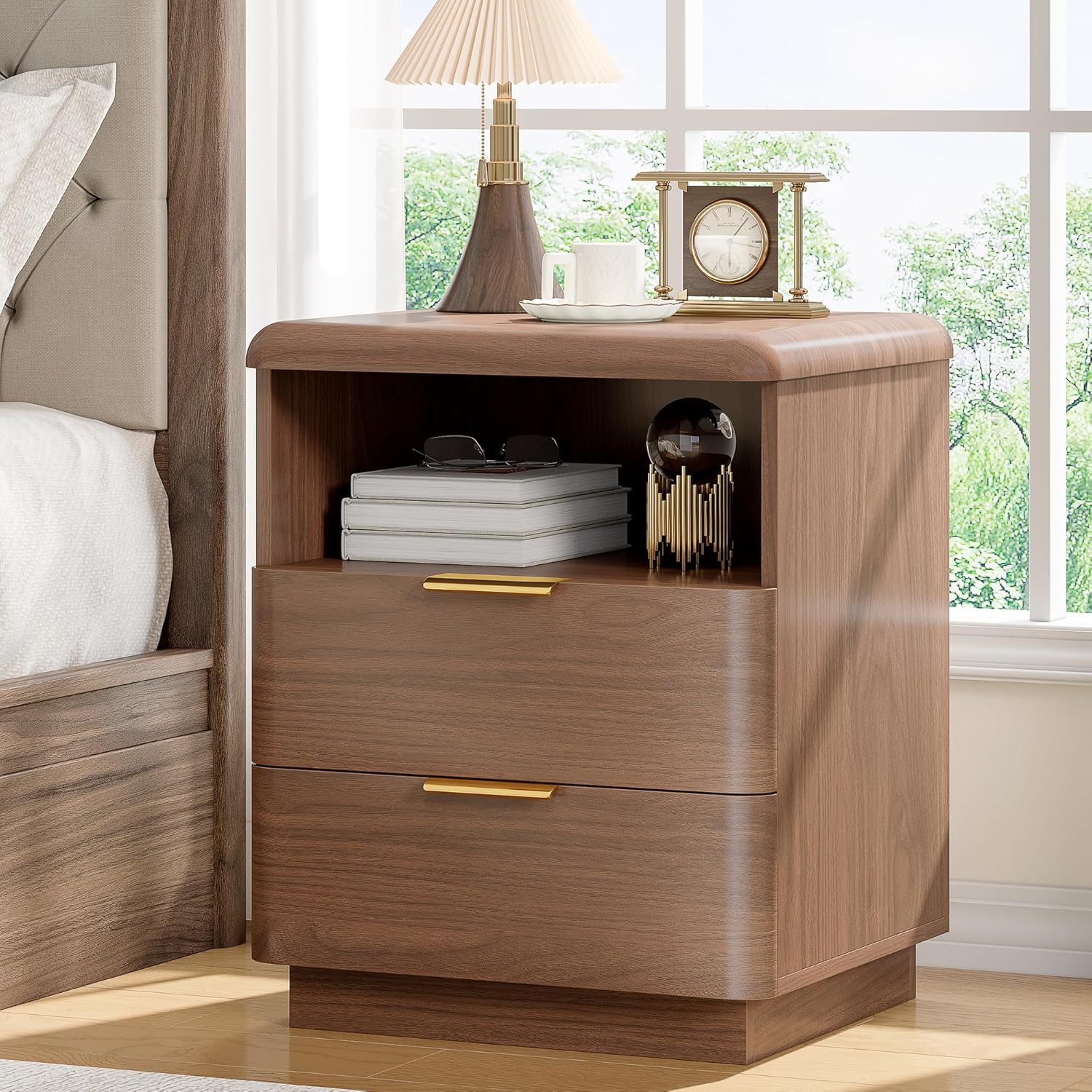 Alohappy 19.6" Thickened Nightstand, 2 Drawer Bedside Table, Wooden End Table w/Storage, Modern Curved Profile Design, Mid Century Night Stand for Bedroom, Living Room (2, 2 Drawer) - Image 3