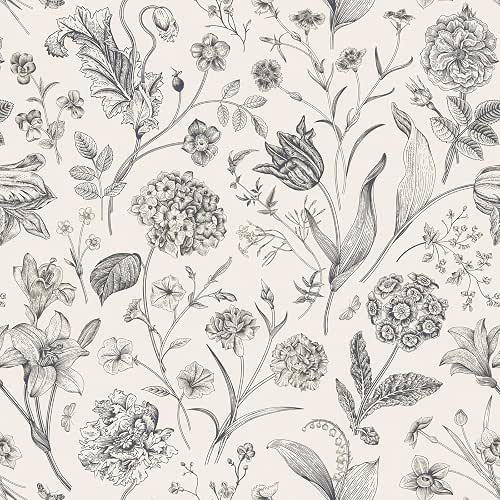 Black and Beige Peel and Stick Wallpaper Botanical Contact Paper