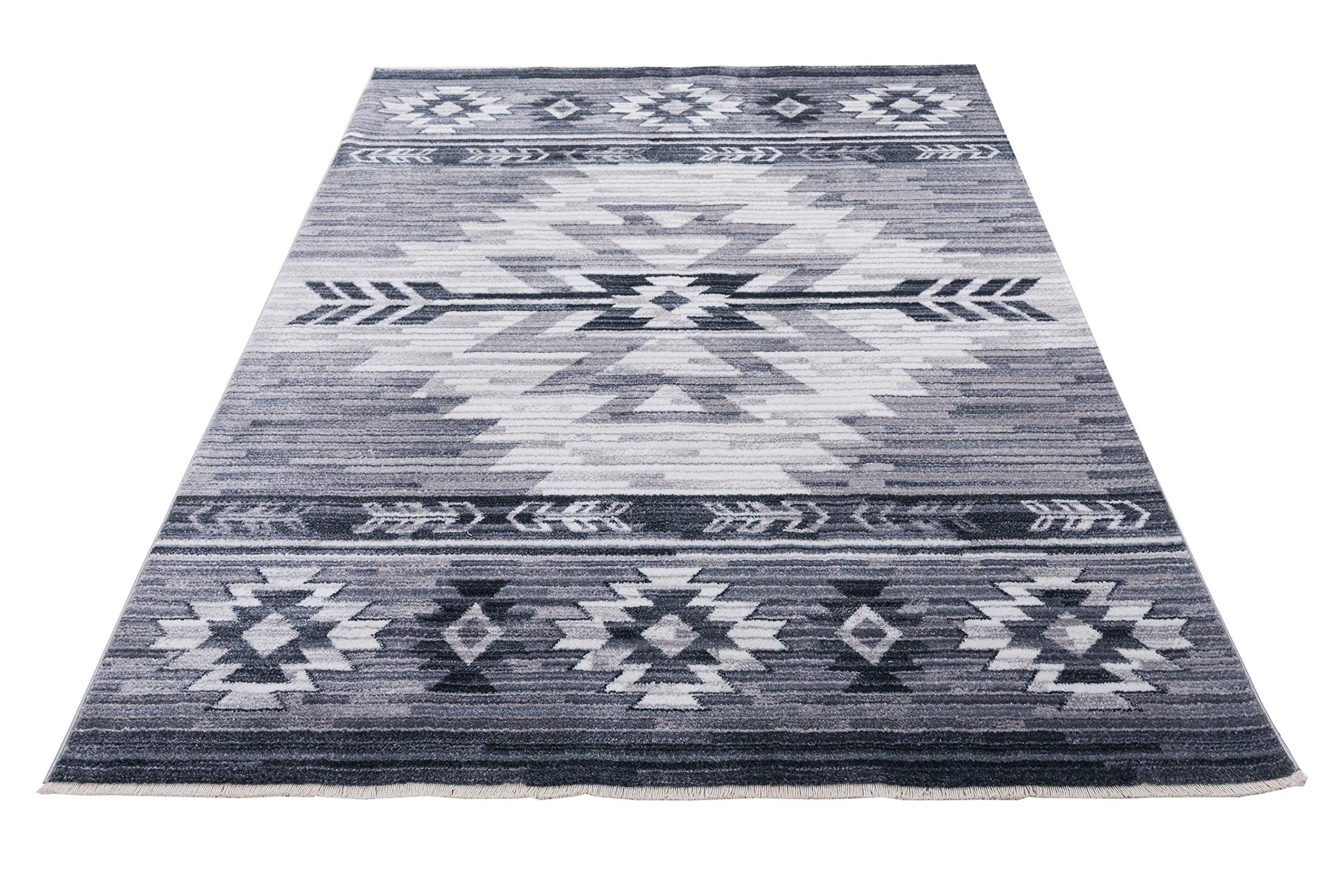 HR- Livingroom Rug 8x10 Modern Faded Floorcover Area Rugs Black Gray Silver Color