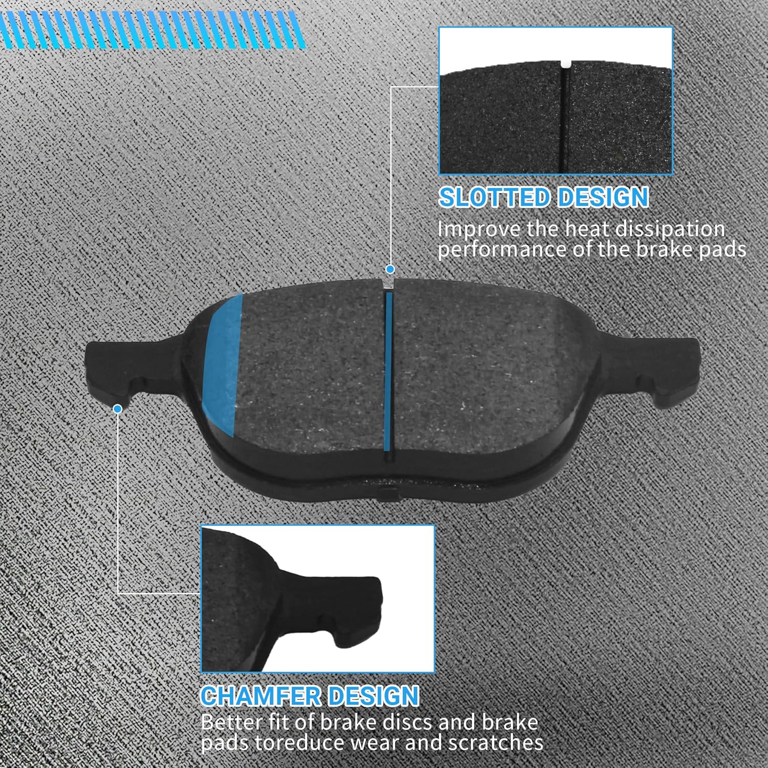Front Brake Pads Set Compatible with Ford Escape Focus Transit Connect, Mazda 3 5, Volvo C30 C70 S40 V50 Automotive Replacement Brake Pads Semi-Metallic D1044