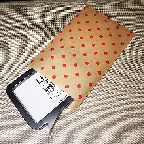Miniatura 19 de CuteBox - Bolsas de regalo de papel kraft de papel plano con lunares rojos/blancos, 100 unidades (4 x 6 pulgadas) para mercancía, manualidades