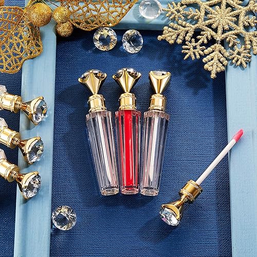 Miniatura 6 de 15 piezas de mini tubo de brillo de labios, varita de diamante sintético transparente, recipiente de plástico vacío para bálsamo labial, contenedor