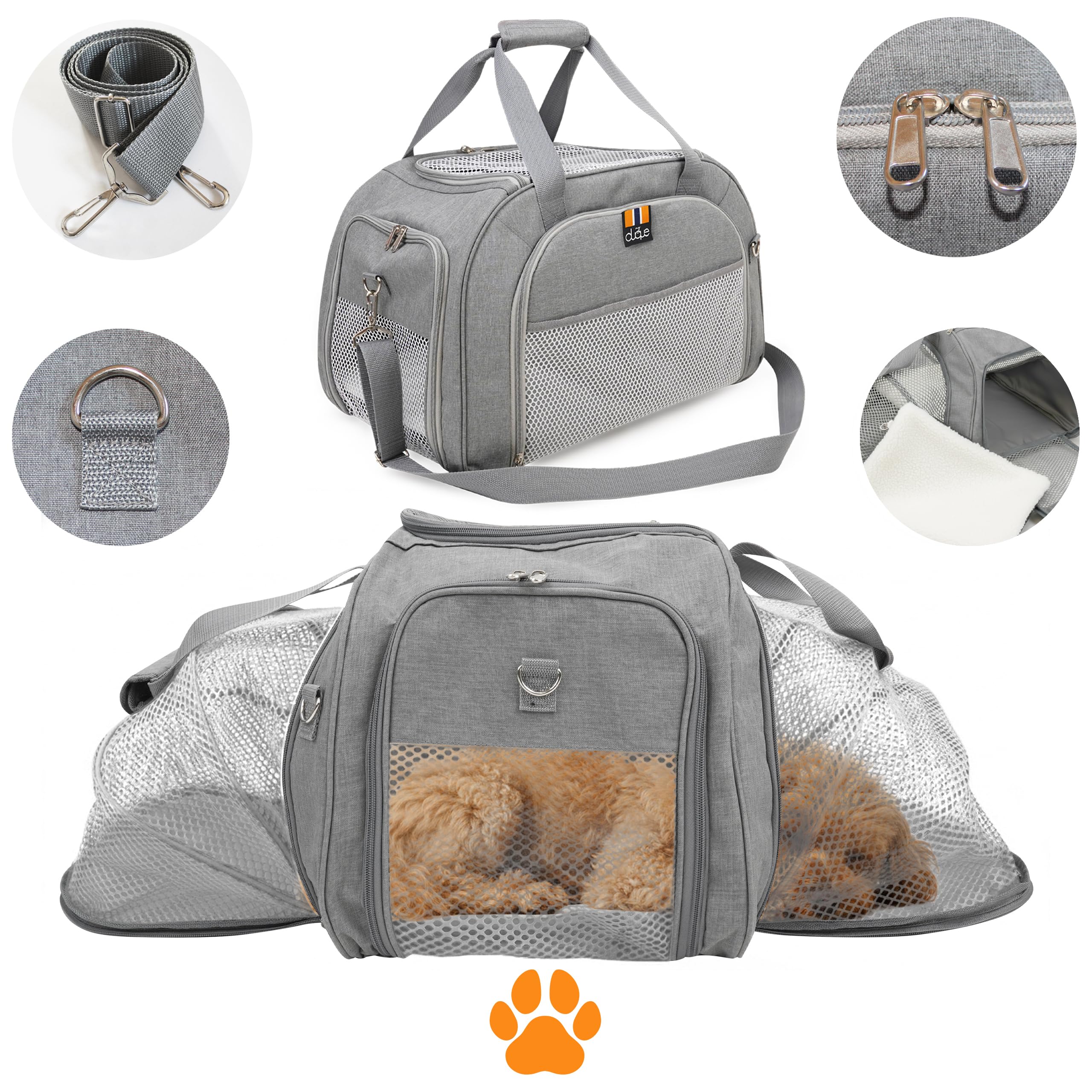 Car-GO Panier Chien et Sac de Transport pour Chat | Cage pour Chien avec Base ISOFIX, Accès Avant/Arrière, Côtés Extensibles pour Petits Animaux | Bandoulière - Gris