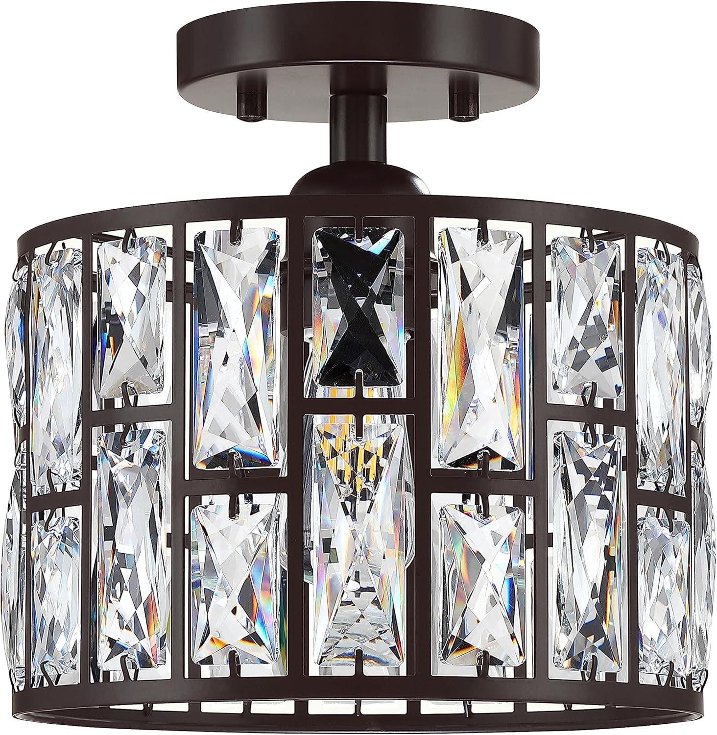 1 Light Crystal Kitchen Island Modern 9.3" Crystal Shade Semi Flush Mount Ceiling Lighting Fixture,Oil Rubbed Bronze Finish for Bar,Dining Room,Corridor,Living Room Over Sink