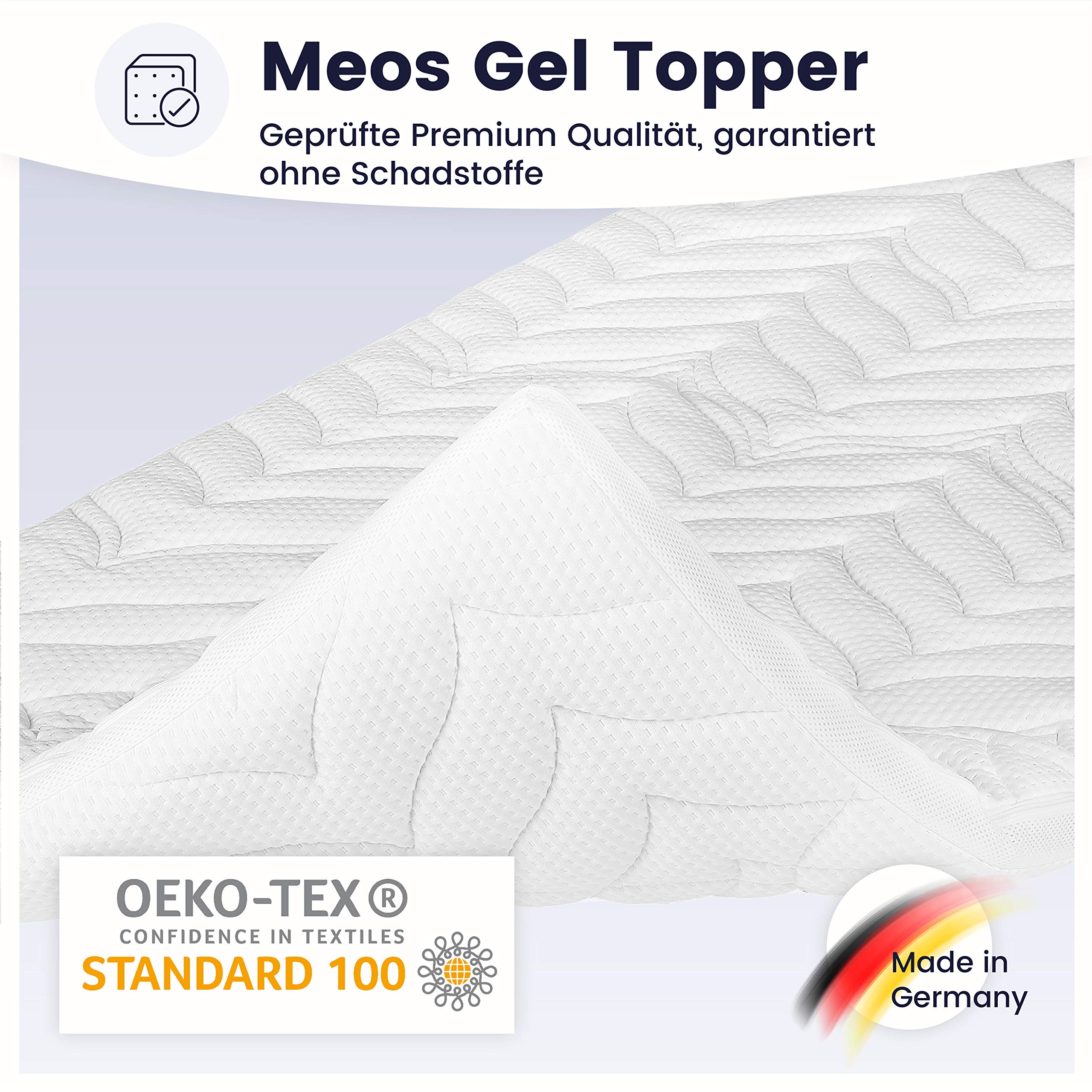 Meos® Gel-Schaum Topper 180x200cm für Matratzen & Boxspringbett - Made in Germany - hohes RG50 - Bezug bis 60°C waschbar - Matratzenauflage (180 x 200 cm) Weiß