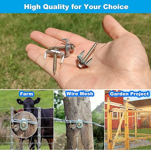 Miniatura 5 de 100 tornillos de poste de fijación de valla con fijador de alambre, clavos de grapas para valla para malla de alambre y cercado tejido, instalación