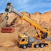 BLUEYAK Die-Cast Crane Truck Toy for Boys 3-7: 29" Crane Arm, Lights & Sounds, Construction Set w/ Timbers