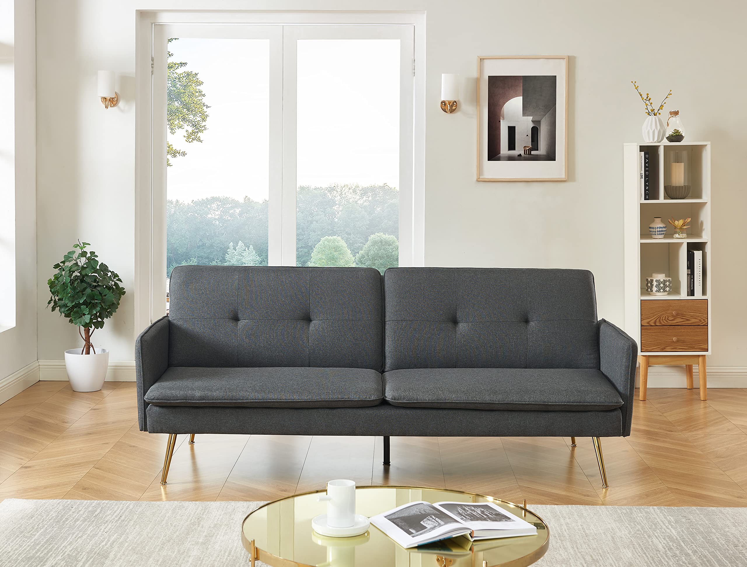 BAÏTA Adam - Divano dritto convertibile a 3 posti, tessuto, antracite, 203,5 x 87,5 x 82 cm