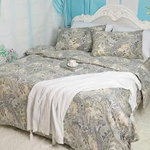 Grey Paisley Bedding Duvet Cover Set Queen Size, Ultra Soft Cotton Hotel Collection,1 Comforter Cover and 2 Pillow Cases Not Include Insert