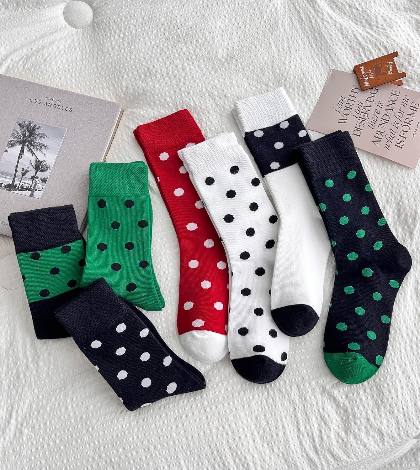 Polka Dot Ankle Socks Size 5-9 Women's 3 Pairs Black White Green Red Color Crew Sock - Image 5