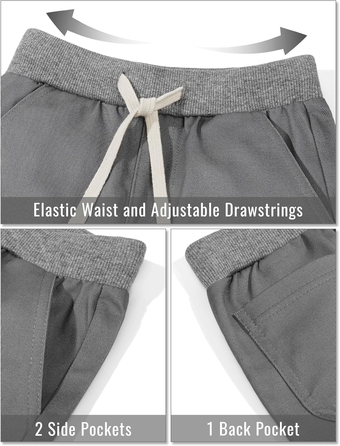 Resinta 3 Packs Boys and Toddlers' Pull-On Pant Boys Uniform Pants Cotton Pull-on Pants with Drawstring - Image 6