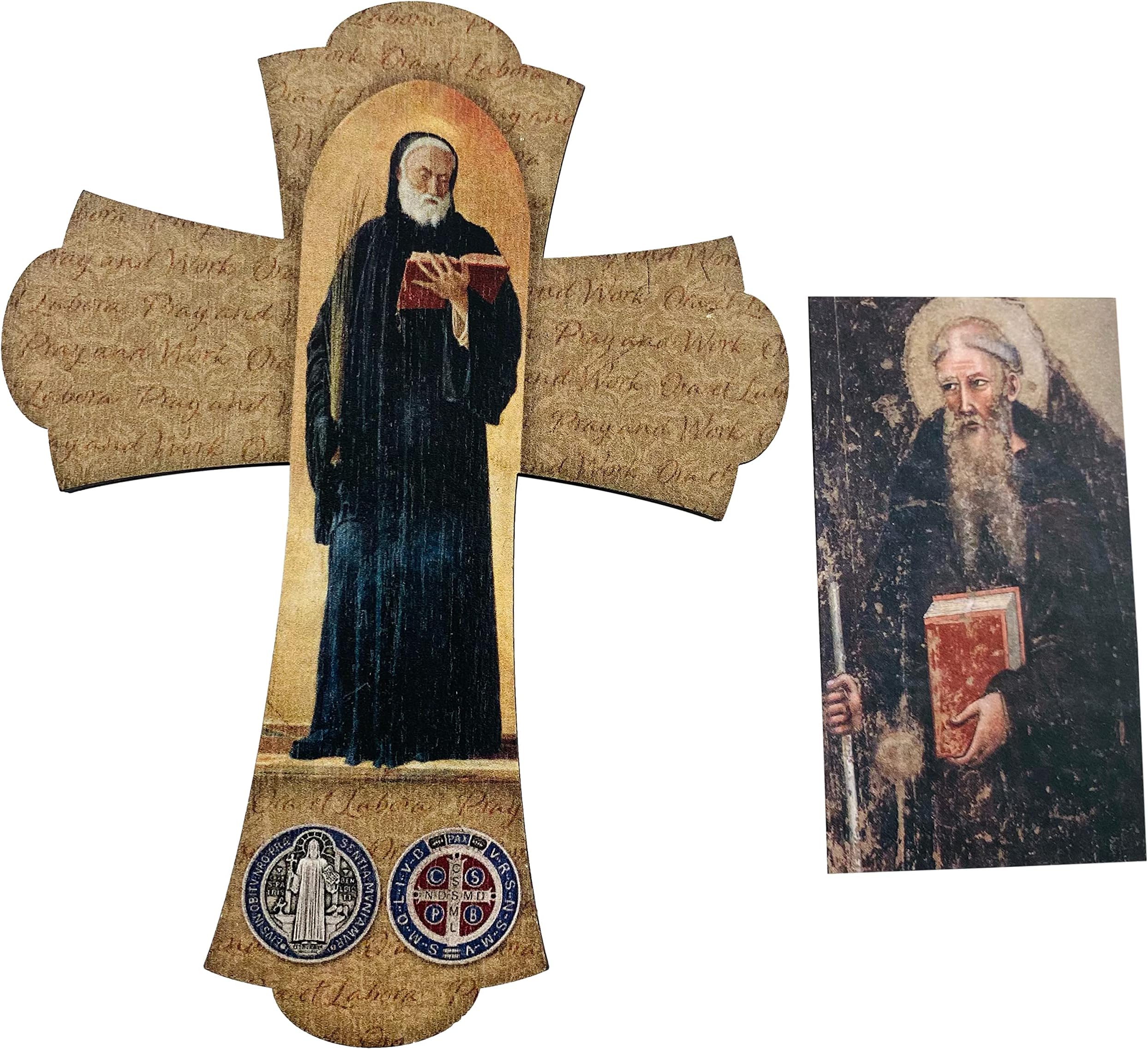 Saint Benedict Wall Cross Set with Holy Catholic Protection Prayer Card, 6 Inches