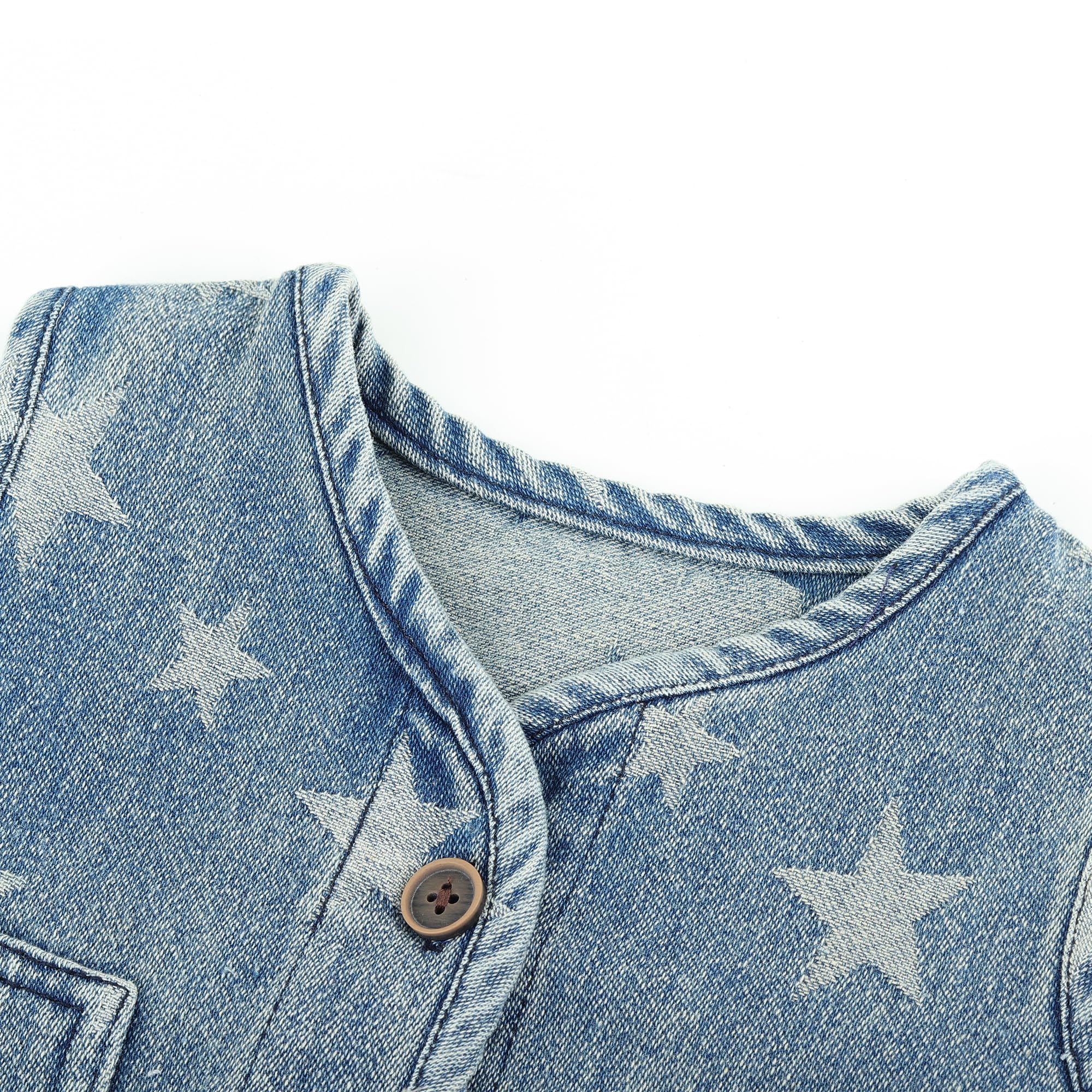 Neonato Denim Gilet Retrò Senza Maniche Giacca Bambino Ragazzi Ragazze Primavera Autunno Bottone Cappotto Stelle Top con Tasche