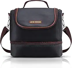 BOLSA TÉRMICA MARMITA ACADEMIA FITNESS COM 2 COMPARTIMENTOS ALÇA AJUSTÁVEL MASCULINA LISA JACKI DESIGN PRETO MARROM