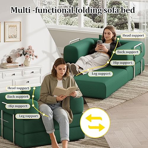 Miniatura 4 de Sofá Cama Plegable, Sofás Convertibles 2 en 1 a Tumbona Cómoda Silla Individual de Puf Silla de Piso Portátil Plegable Perezosa Futón Sofá Silla