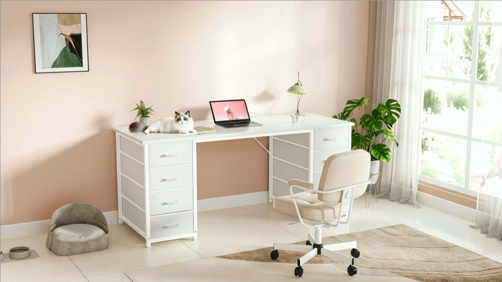 Amazon.com: ODK 55 Inch Computer Desk with 8 Fabric Drawers