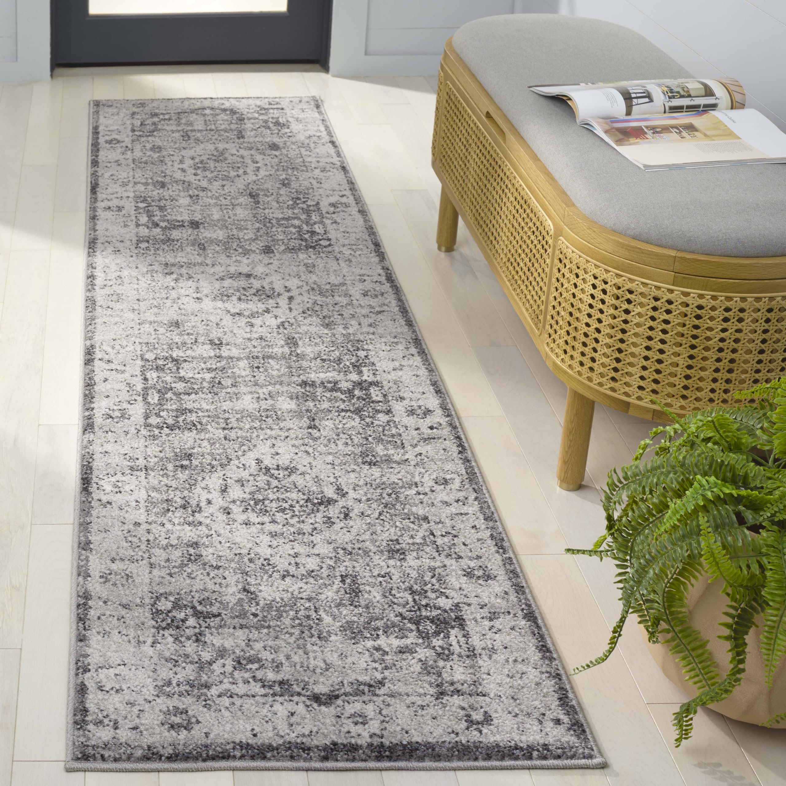 SAFAVIEH Vintage Tabriz Collection Runner - 2' x 8', Grey & Charcoal, Non-Shedding & Easy Care, Ideal for High Traffic Areas in The Living Room,