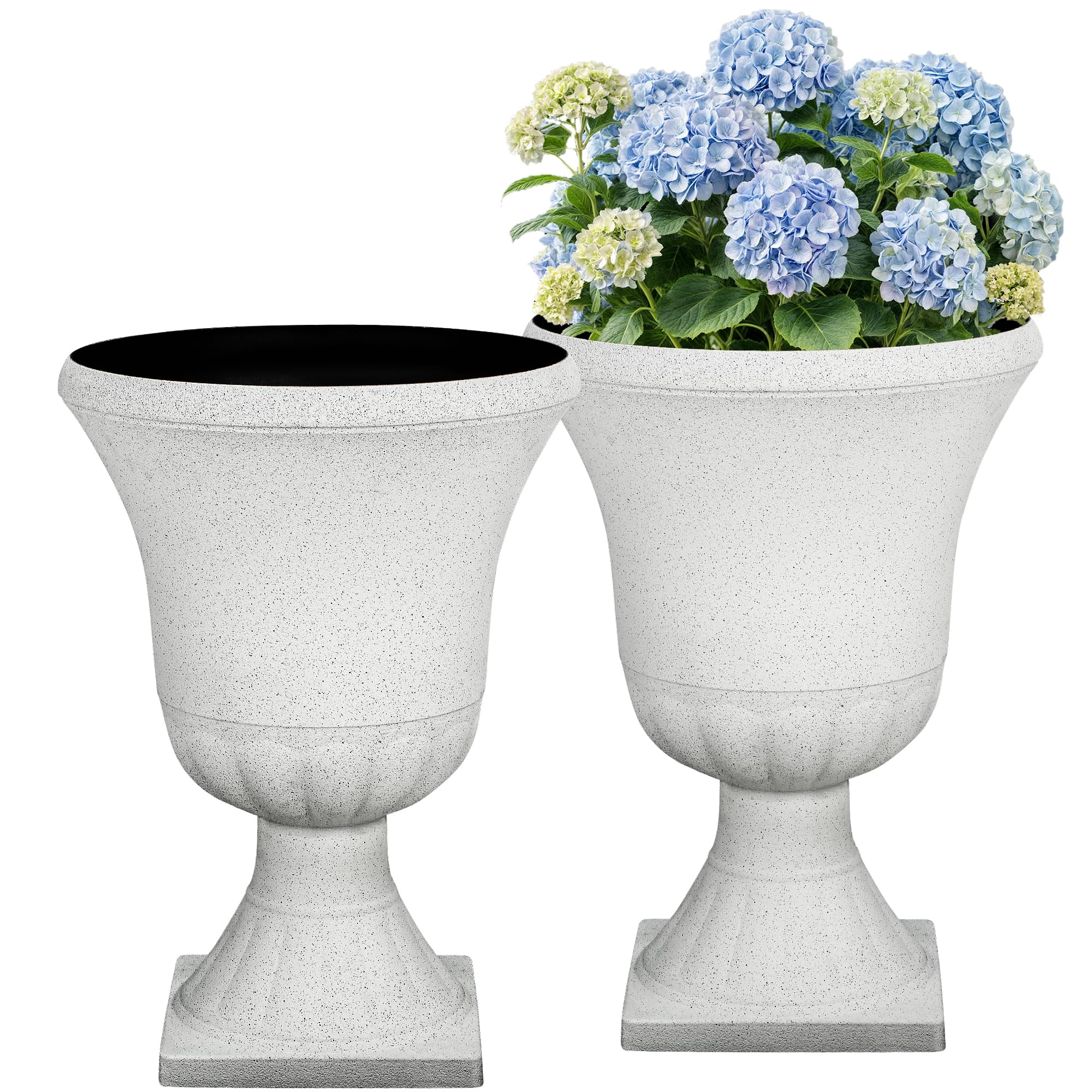 ( BLACK ) 22" H Urn Tall Planters, 2-Pack Large Flower Pots for Indoor Outdoor Use, Elegant White Terrazzo Weather-Resistant Pot Containers for Garden Patio Yard Balcony Entryway or Home Décor, KD Base