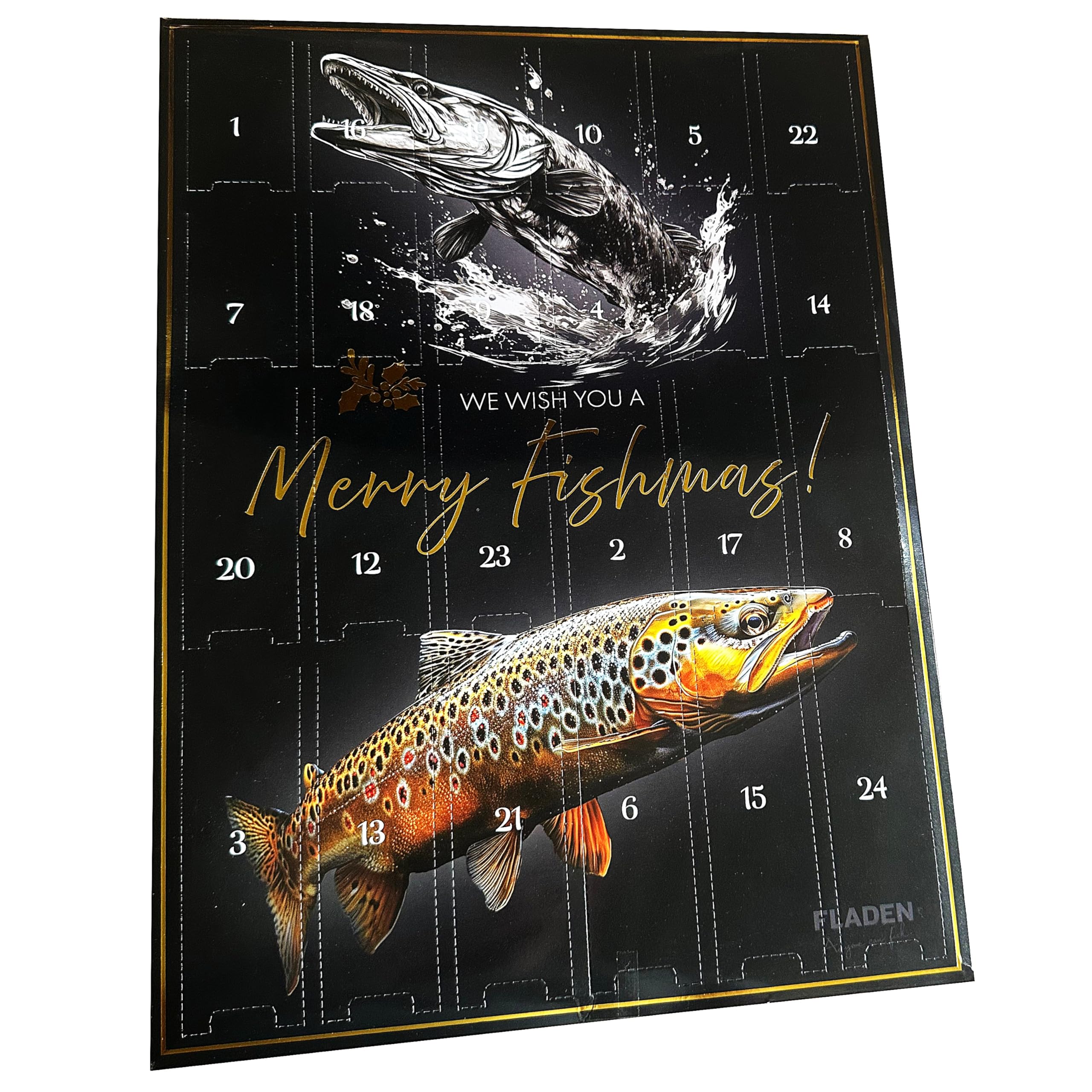 FLADEN Fishing Premium Raubfisch Angler Adventskalender - Köder Angelset Weihnachtskalender Advents Geschenk Kalender + Multifunktions Tuch im Raubfisch Design