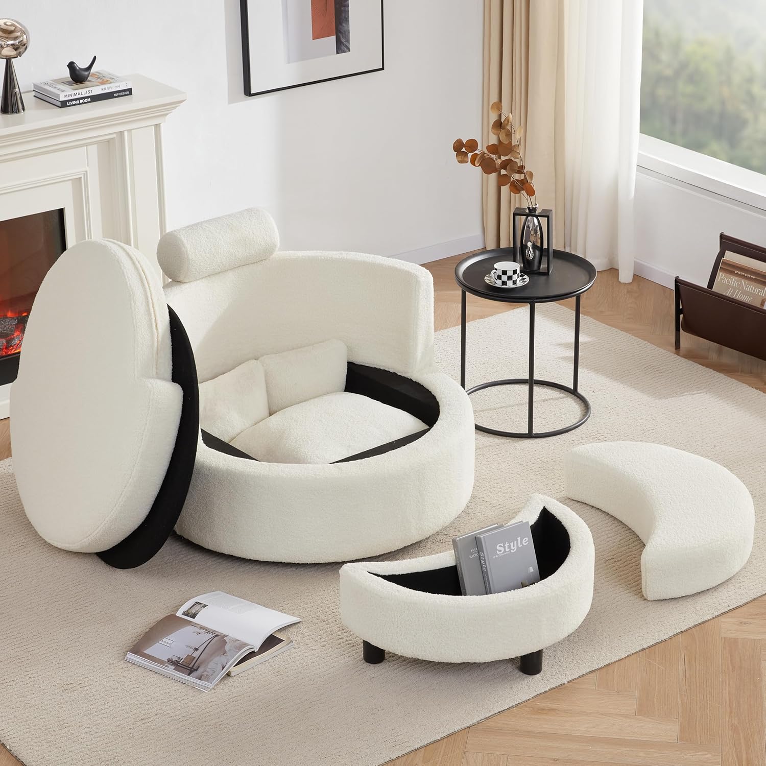 Swivel Chair with Half Moon Storage Ottoman, Round Kuwait Ubuy