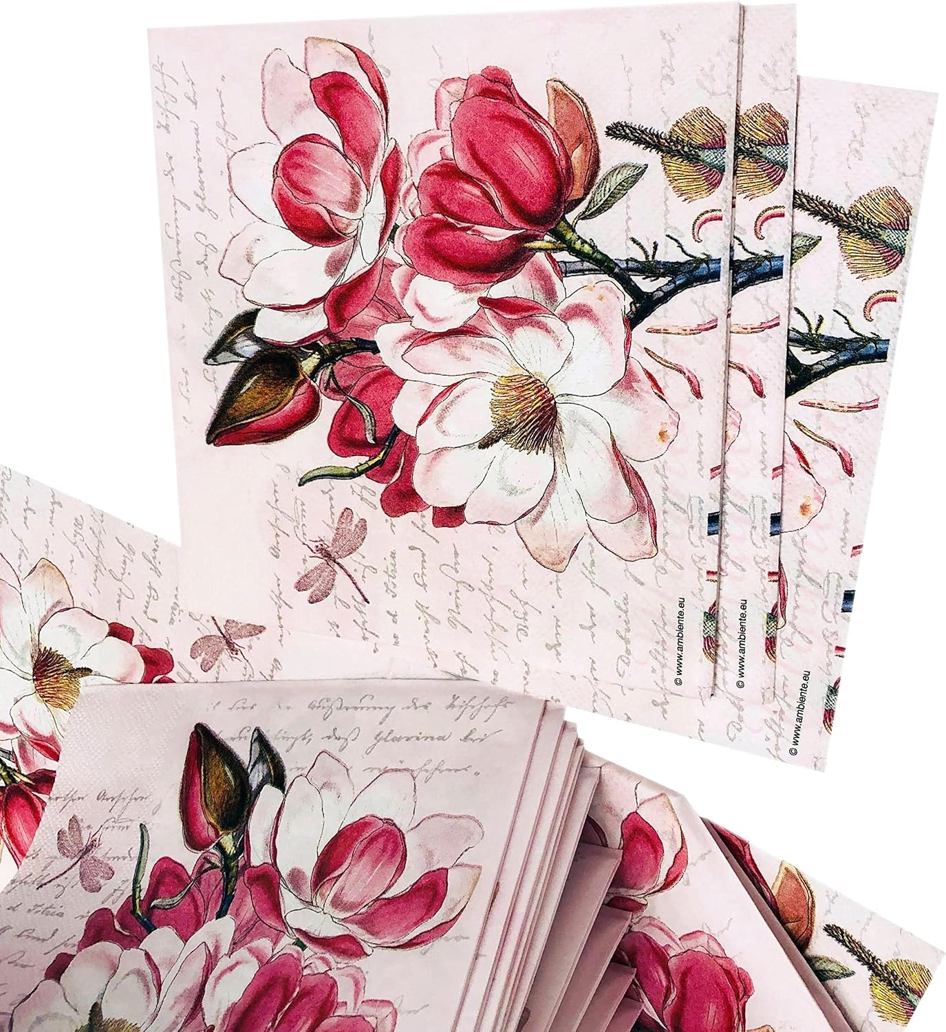20-ct 6.5 Floral Napkins for Decoupage Pretty Pink Flower Mother's Day Spring Paper Decorative Lunch Dinner Magdalena Napkins for Valentine V Day Arts Crafts 3-ply Soft Beautiful