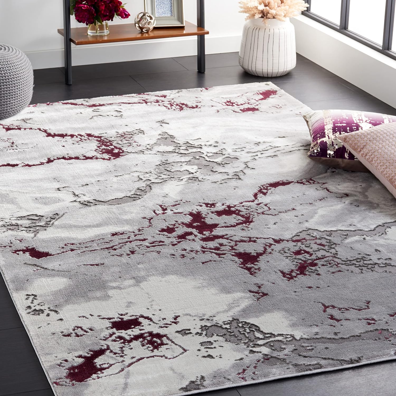 SAFAVIEH Craft Collection Area Rug - 4' Round, Grey & Gold, Modern Abstract Design, Non-Shedding & Easy Care, Ideal for High Traffic Areas in Living Room, Bedroom (CFT860F)