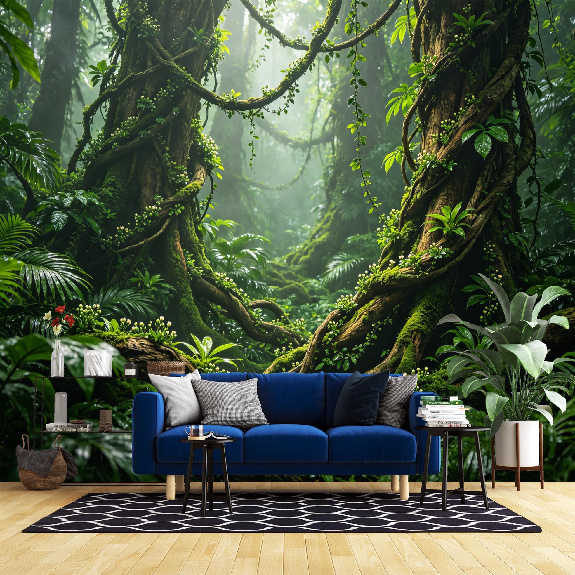 Papier peint adhésif jungle vintage 320x600 cm pour décoration salon et chambre