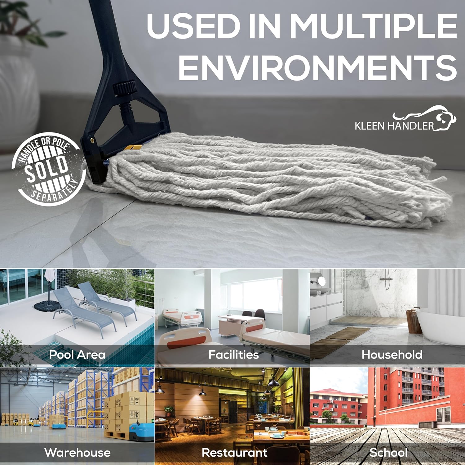 Pack of 6 Cut End Cotton Mop Head Replacement, 1.25-inch Universal Headband, Wet Mop Refills, Natural, 16 Oz